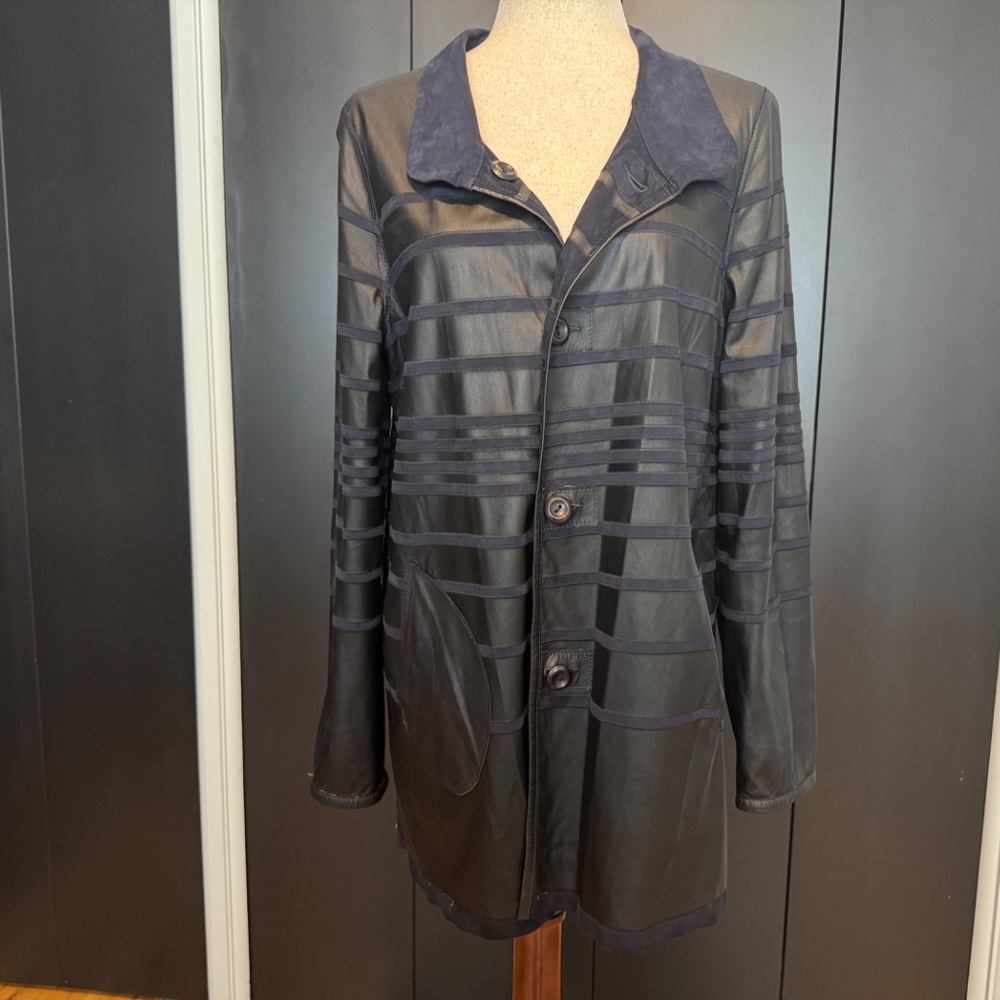 Vintage Leather Suede Reversible Jacket Patchwork Stripe Statement Coat EU 42